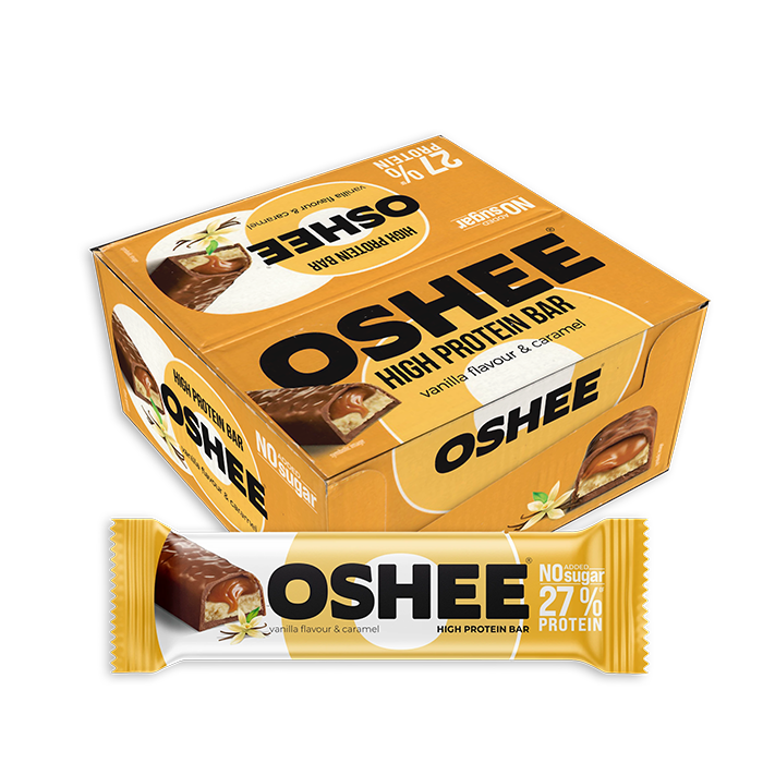 OSHEE PROTEIN BAR – VANILLA FLAVOUR & CARAMEL 49g x 12pcs